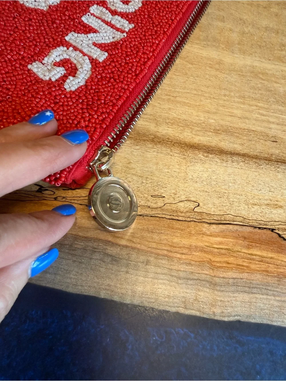 Red 'Going to Target' Beaded Cosmetic Pouch